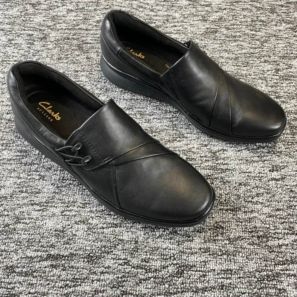 Clarks Artisan Lynell Slip Womens 8 N Black Leather Comfort Shoes 26182971
